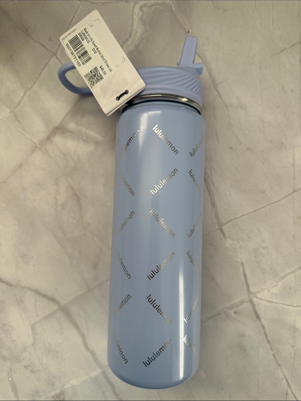 lululemon logo stainless bottle with flip-top lid color Serene Blue